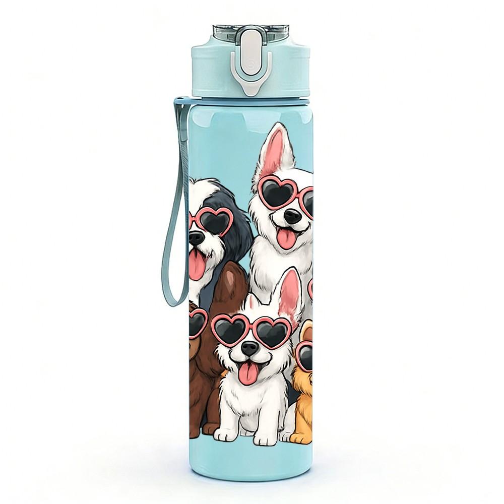 1PC Mixed Breed Dogs Family Heart Print 750ml Color Plastic Sports Water Bottle Leakproof Flip Straw Lid Suitable for Sports Office Home Use