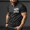 Retro Men's 3D Print Short Sleeve Polo with Zipper Lapel