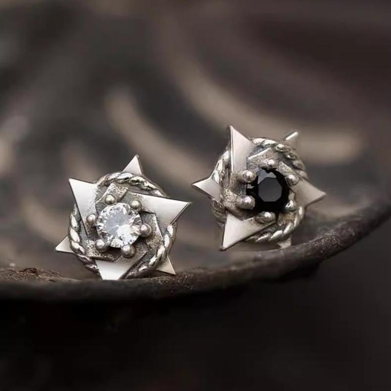 Retro Creative Hexagonal Star Earrings Neutral Fashion Personalized Silver Color Inlaid Zircon Daily Party Jewelry Gift