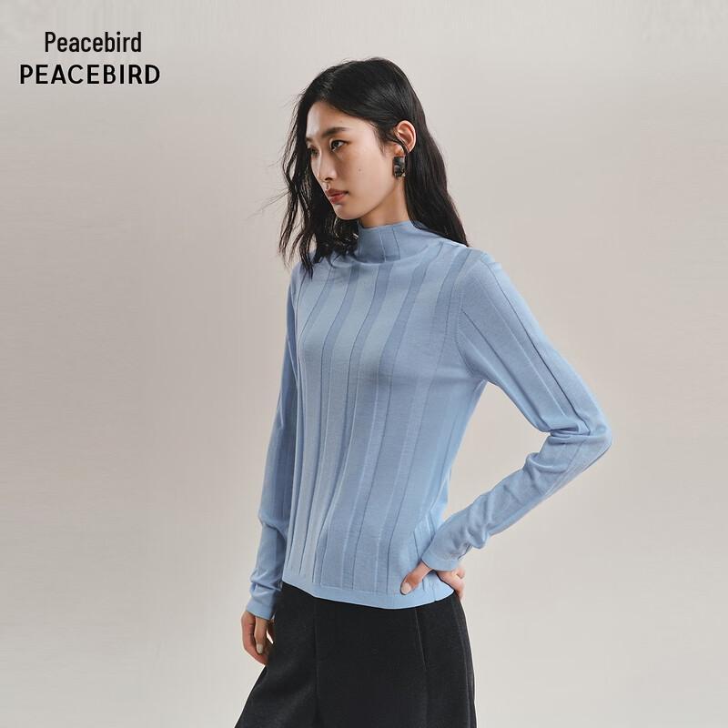 Peacebird Women's Vertical Stripe Semi-High Neck Knit Sweater