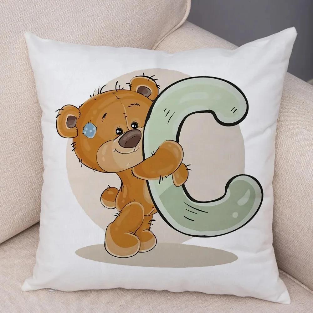 Cute Cartoon Bear Animal Cushion Cover Sofa Children'S Room English Letter Print Pillowcase With Zipper Cushion Cover