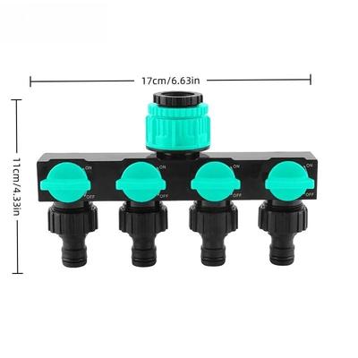4-Way Water Splitters 1" To 3/4" To 1/2" with Valve 1 Inlet 4 Outlets Hose Connector for Garden Irrigation