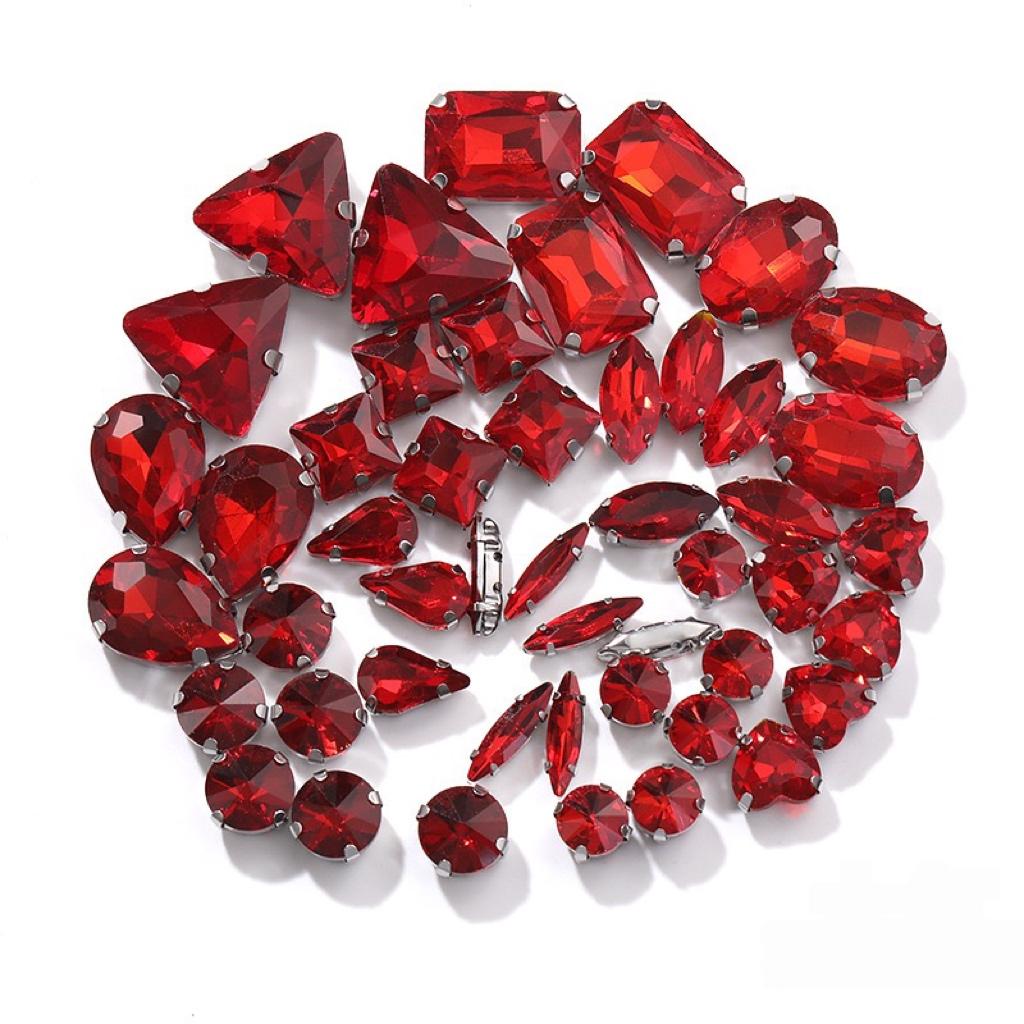 Factory Hot Sale Rhinestones Popular Colors Mix Shapes Sew On Rhinestones Claw Glass Rhinestones for Wedding Dress