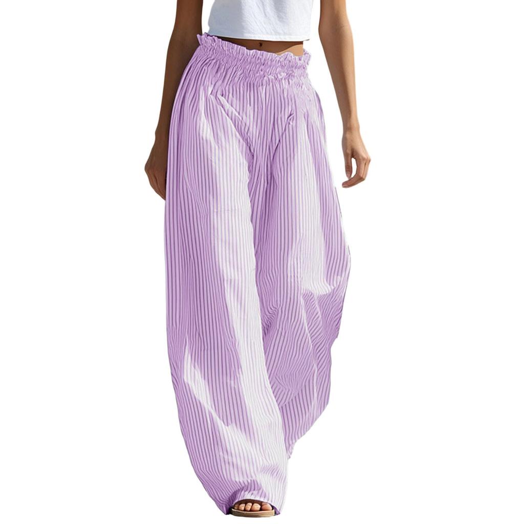 Women’s Loose Straight Leg Summer Casual Jogger Pants High Waist Elastic Waistband Lightweight Flowing Trousers for Daily Wear