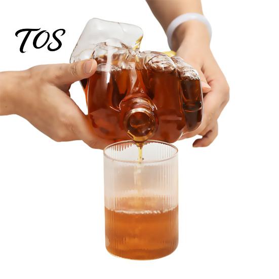 Decorative Glassware for Men Middle Finger Whiskey Decanter, 1000ml Glass Fist Dispenser with Stopper, Bourbon Decanter Unique Hand Shape Liquor