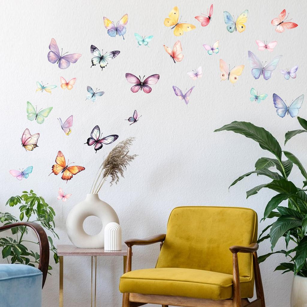 Hand-Painted Butterfly Wall Stickers, Colorful Removable Decals for Living Room Bedroom Entryway Home Decor