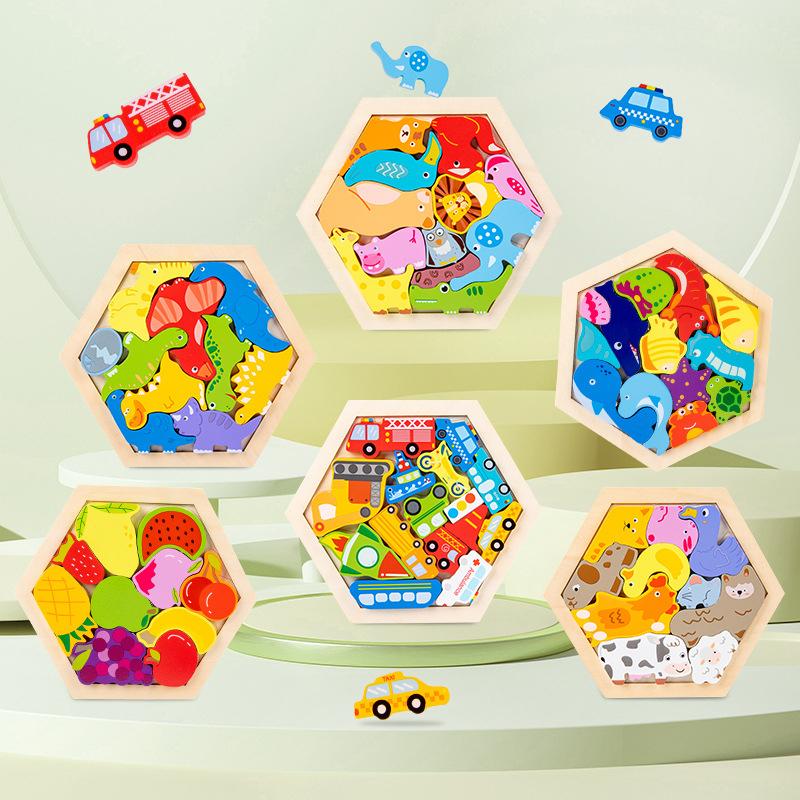 Wooden Jigsaw Puzzle Kids Toy Cartoon Dinosaur Animal Wood Puzzles Game Baby Montessori Educational Toys For Children
