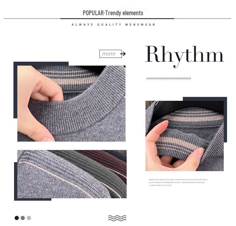 Men's 100% Wool Color Block Round Neck Knitwear - 2025 Autumn/Winter Warm Base Layer