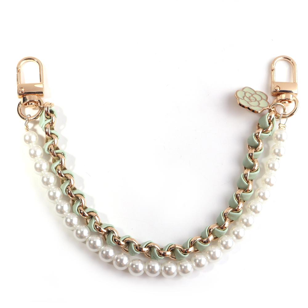 1Pc Colored Leather Imitation Pearl Chains 26cm Exquisite Camellia Phone Lanyard Extention Chain For DIY Handbags Keychain Decor