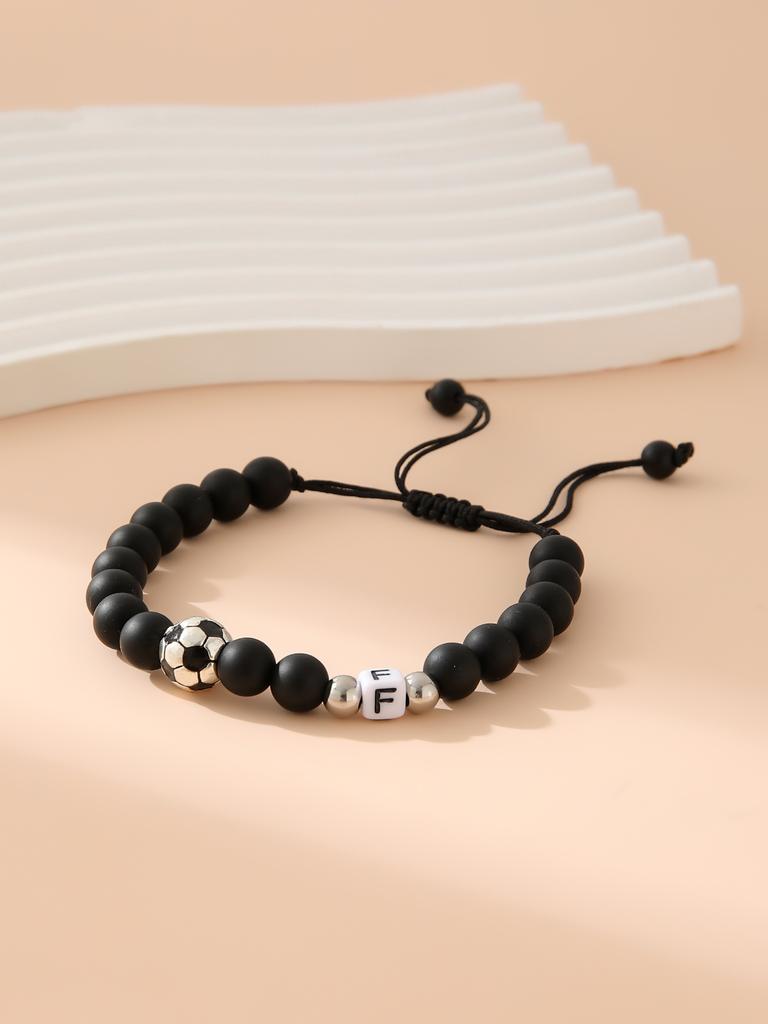 Mattschwarzes Fußball-Alphabet Verstellbares Perlenarmband Unisex Sport-Armband Schmuck