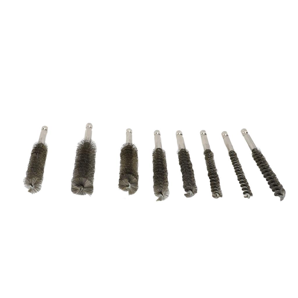 8PCS Pipe Brush 304 Stainless Steel Hex Shank Bore Cleaning Brushes Set for Deburring