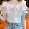 French Fashion Ruffle Edge Slim and Thin Design T-shirt Chic Niche Ins Bubble Sleeves Spice Girl Pure Desire Top