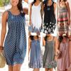 Women Casual Dress Summer Sleeveless Pleated Print Beachwear Tank Sundresses