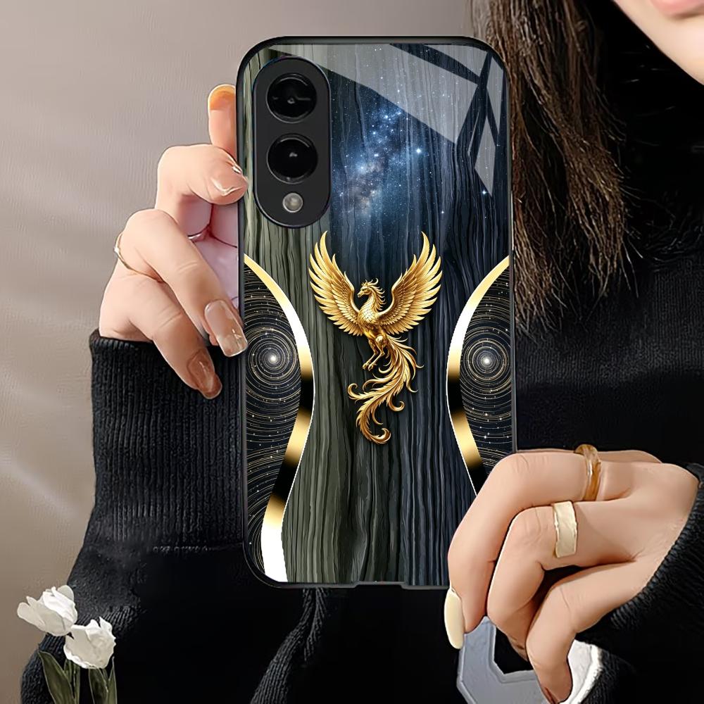 Sparkling Gold Phoenix Phone Case S26 Ultra Case Glass Mobile Phones for Samsung Galaxy S26 S25 S24 S23 S22 FE,Ultra,Plus