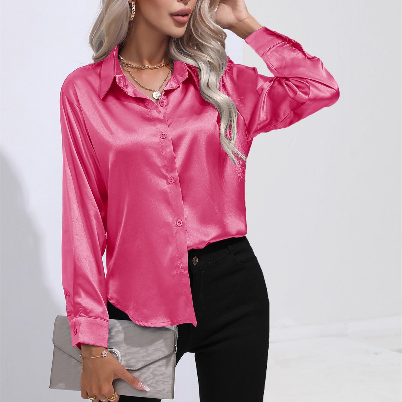 

GMXIA Женские модные повседневные однотонные блузки и рубашки-поло с длинным рукавом с принтом XL розы красного