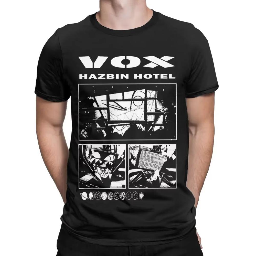VOX Hazbins Hotels T-Shirts Men Casual 100% Cotton Tee Shirt O Neck Short Sleeve T Shirt Plus Size Clothes