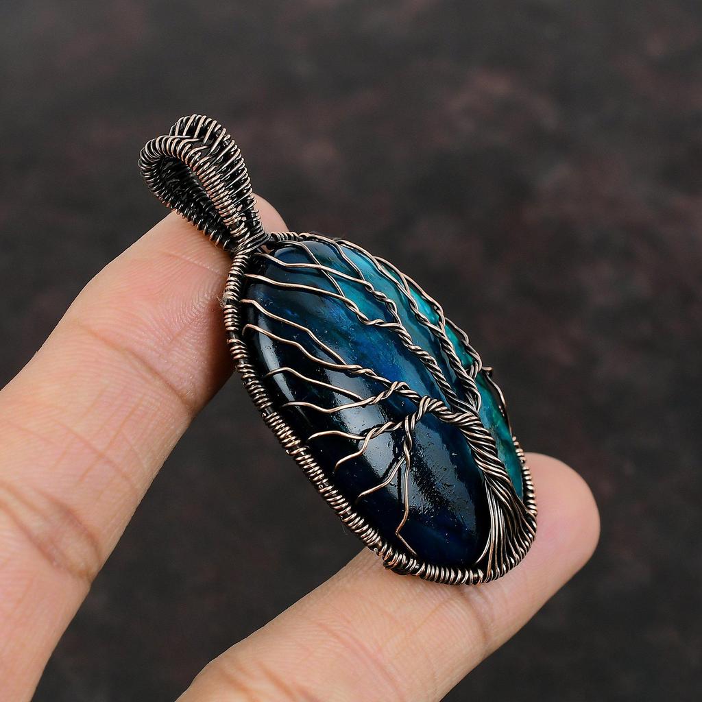 Neon Flash Labradorite Pendant Copper Wire Wrapped Pendant Tree Of Life Jewelry Handmade Gemstone Pendant Copper Wire Wrap Jewelry For Gift