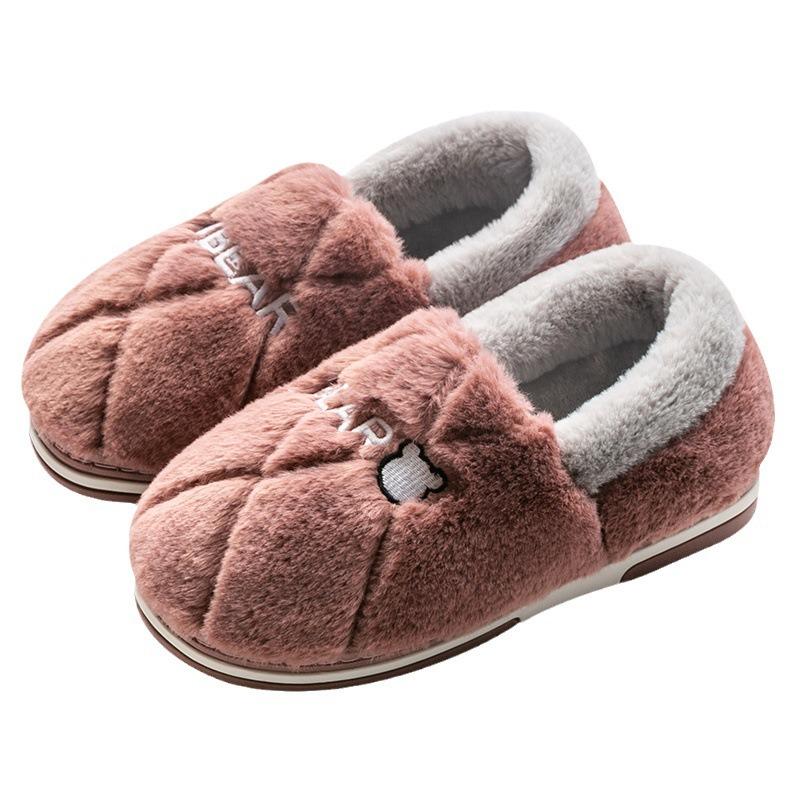 Women's cotton slippers winter bag heel indoor home warmth men's velvet household wool cotton shoes women's outer wear winter