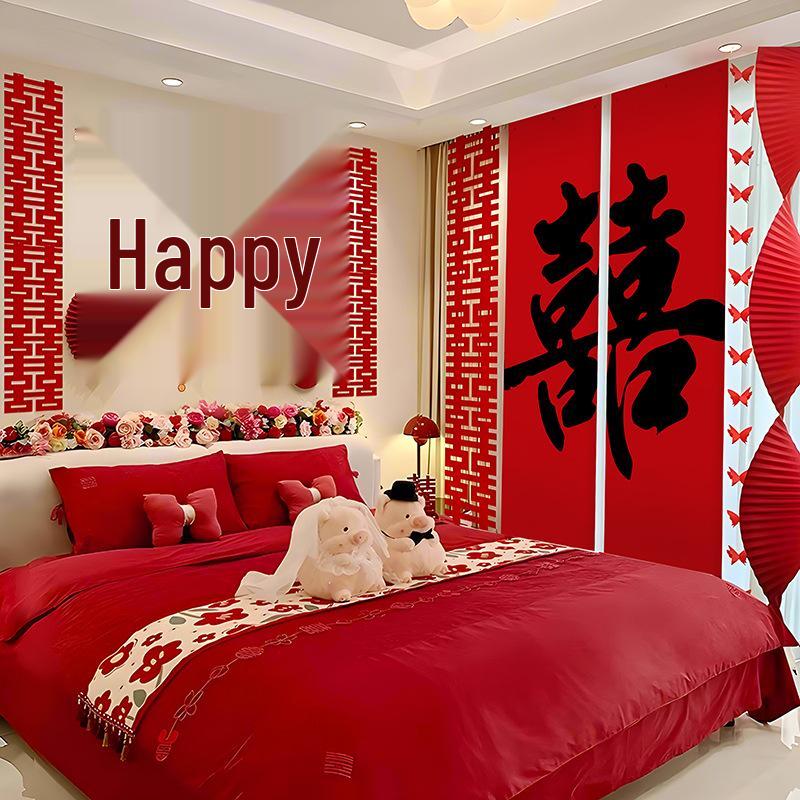 Wedding Room Decor Set: Bride s & Groom s Bedroom Double Happiness Garland Wedding Room Wall Decor