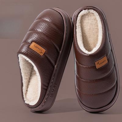 PU Wasserdichte Baumwollpantoffeln Große Größe Neu Indoor Zuhause Rutschfest Dicke Sohle Warm Zuhause Herrenpantoffeln Herbst Winter