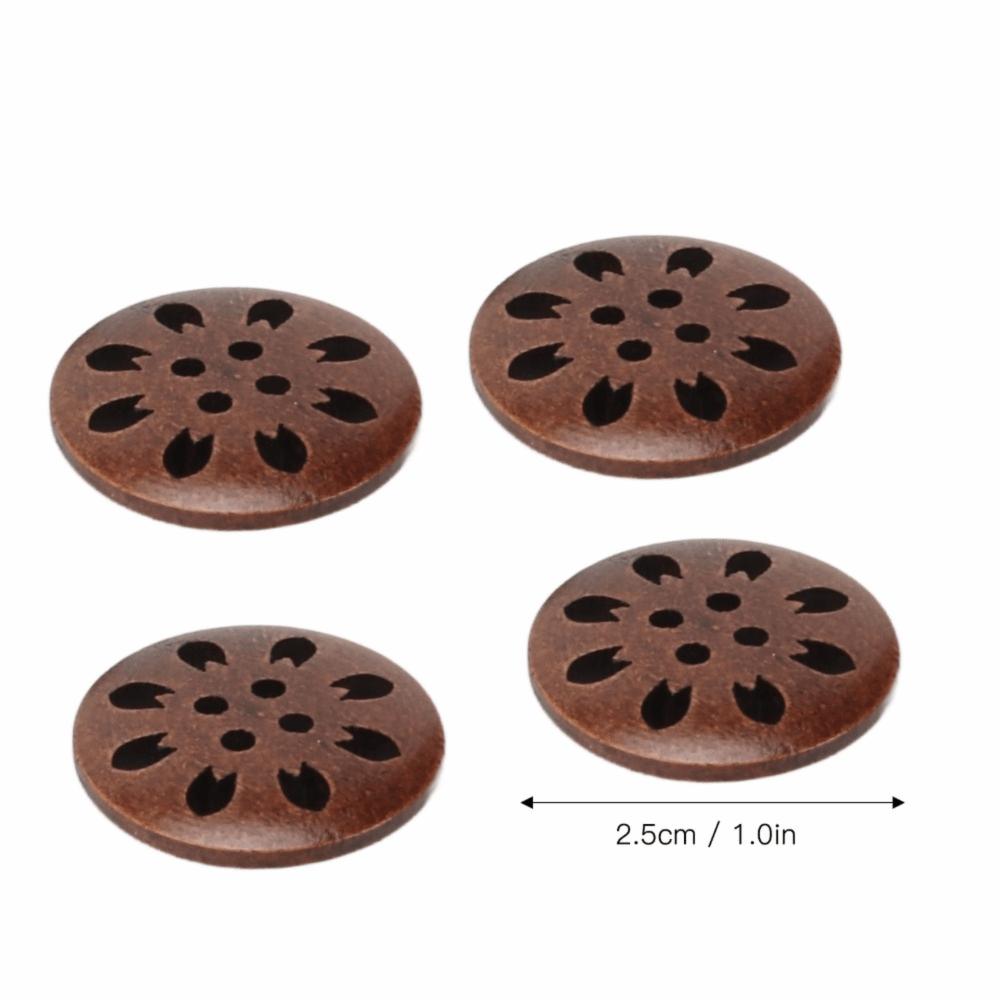50Pcs Brown Wooden Sewing Buttons Snowflake Carved DIY Craft Buttons For DIY Craft
