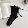 Female Spring and Autumn New Sweet Pure Color Lace Bow Ballet Wind Tube Cotton Socks
