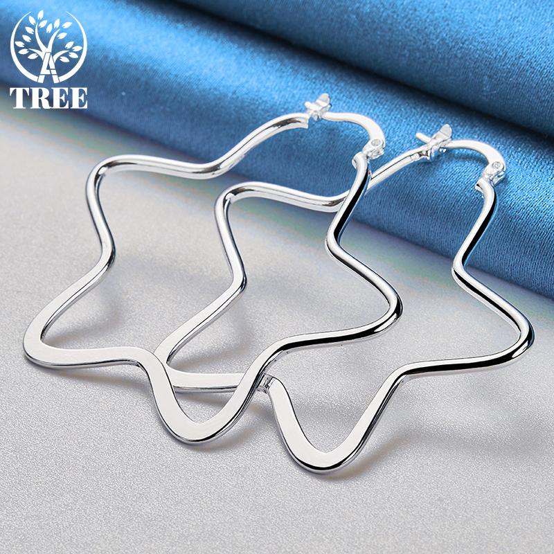 925 Sterling Silver Star 55mm Hoop Earring Jewelry