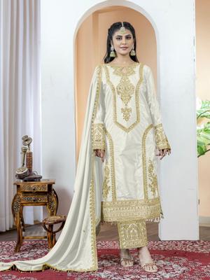 Women Designer Party Wear Salwar Kameez Indian Bollywood Heavy Chinon Silk Salwar Suit Dress