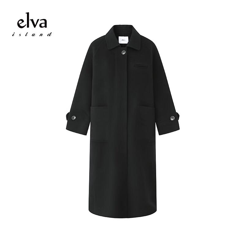 Elva' Island Women's Loose Fit Mid-Length Double-Sided Wool Coat