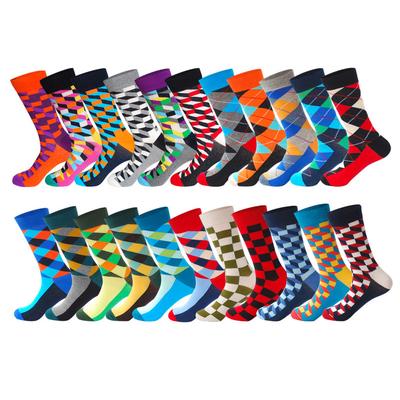 Chaussettes de mode pour hommes chaussettes de mariage en coton paragraphe motif diamant affaires géométriques en chaussettes tubulaires