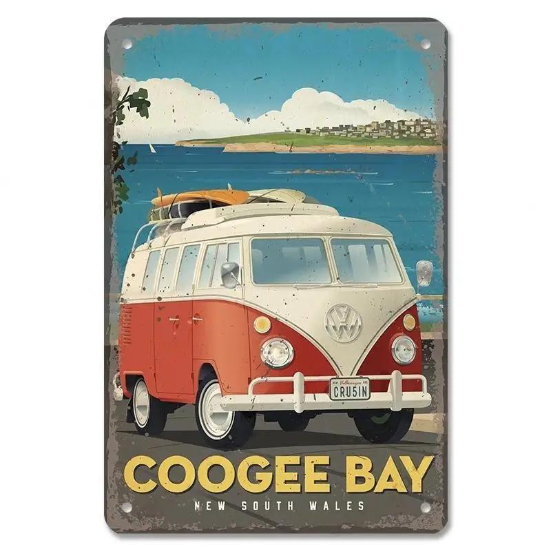 

Beach Bus Vintage Metal Tin Signs Decor Plaque Summer Travel Posters Bar Decoration Sign Wall Decor for Room Iron Plate Painting 20x30cm