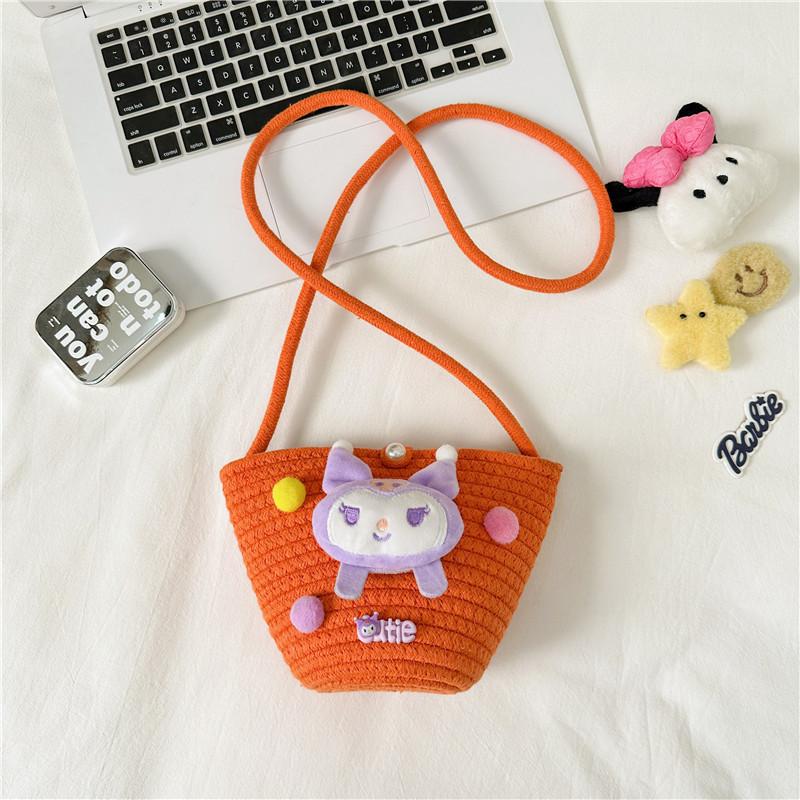 Adorable Cartoon Children Bag Cute Plush Teddy Woven Spring Summer Crossbody