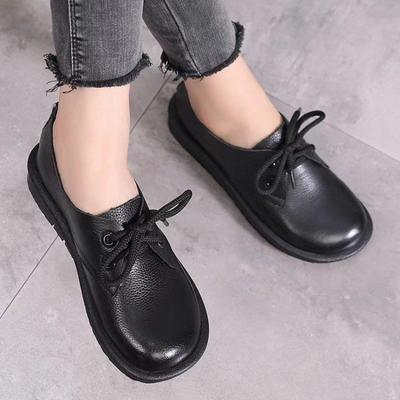 Women Oxfords Spring&Autumn Flat Shoes for Woman Artificial Leather PU Casual Flats Ladies Lace Up Solid Casual Round Toe Black