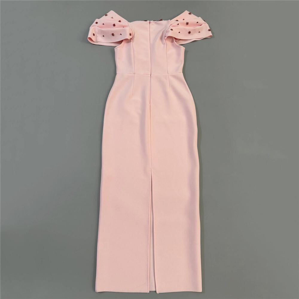 European-American Elegant Bandage Dress with Pleated Design and Rhinestone Accents