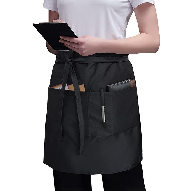 Black Waterproof Half Apron for Waiters Stain Resistant Durable Work Wear for Hotel Restaurant Kitchen and Catering Use