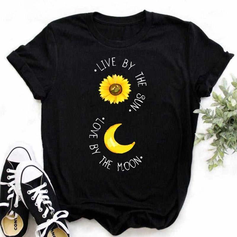 Cotton 100% Comfortable Casual Women's Black Top Women's T-shirt Casual Sunflower Butterfly Print Oversized T Shirt  Tops
