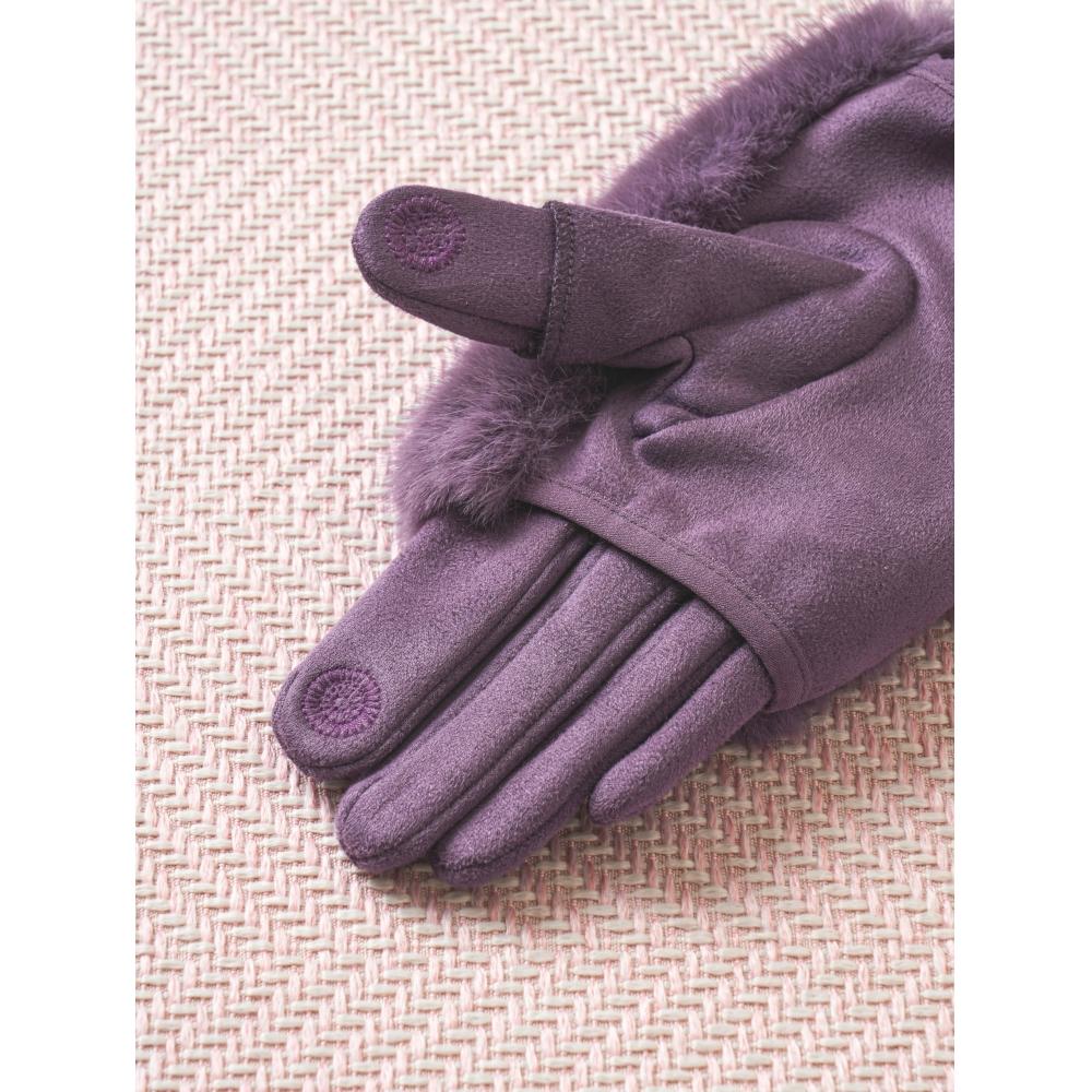 Daiso Detachable Fur Women Gloves Purple