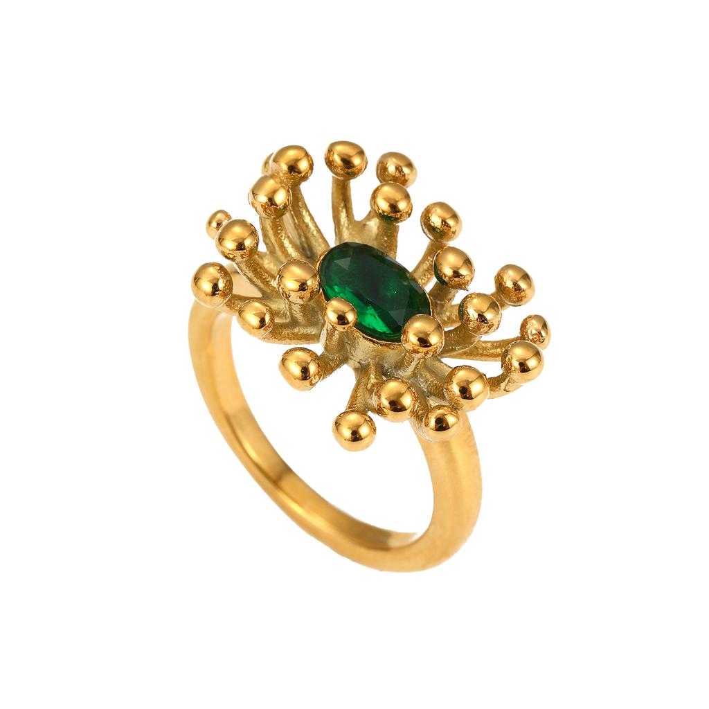 French Personalized Retro Zircon Ring Stainless Steel Women's Non-fading Ring Niche Flower Ring