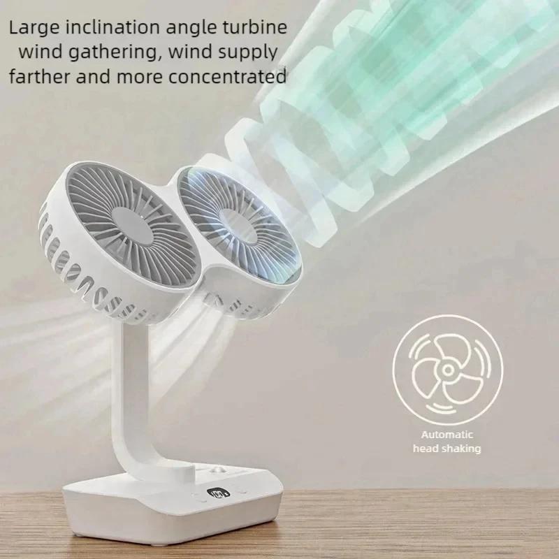 New Desktop Double Head Fan 4-Gears Wind Fast Cooling Digital Display 8000mAh Large Capacity Household Shaking Head Fan