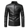 High quality thick fabric spring warm zipper cardigan pocket decorative PU leather jacket stand-up collar slim leather jacket