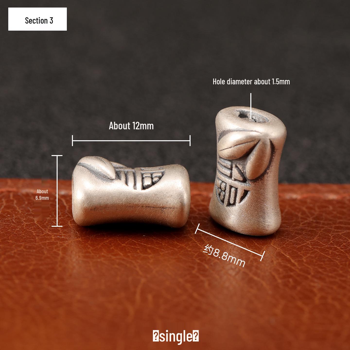 

Sterling Silver S999 Bamboo Leaf Fu Character Barrel Spacer Beads for DIY Braiding and Jewelry Crafting.