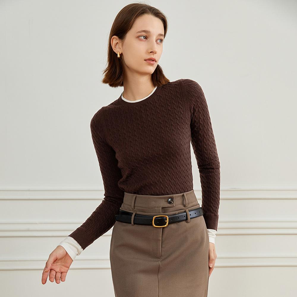 Waiwaiaiem Yy_Cable Pullover Knitted Top_Brown