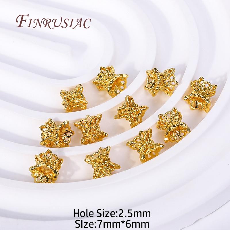 2 Types 18K Gold Plated Brass Metal Spacer Beads Double Side Flower Beads Caps High Quality Bracelet Beads DIY Jewelry Accessory