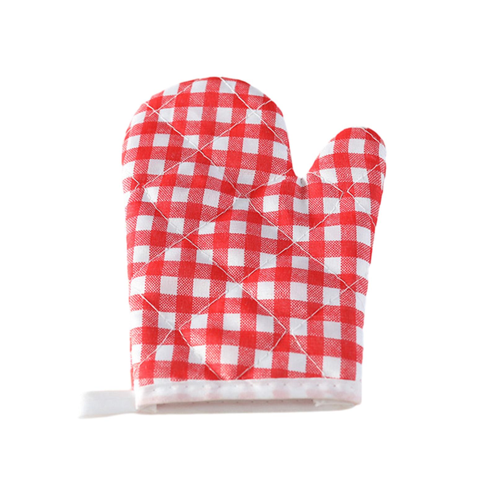 

Kids Plaid Oven Mitt Heat Resistant Gloves Non Slip Design for Baking Grilling Microwave Safe Single Glove