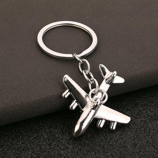 Aircraft Keychain Alloy Mini Plane Model Electroplated Key Ring with Chain Buckle for Travel Aviation Souvenir