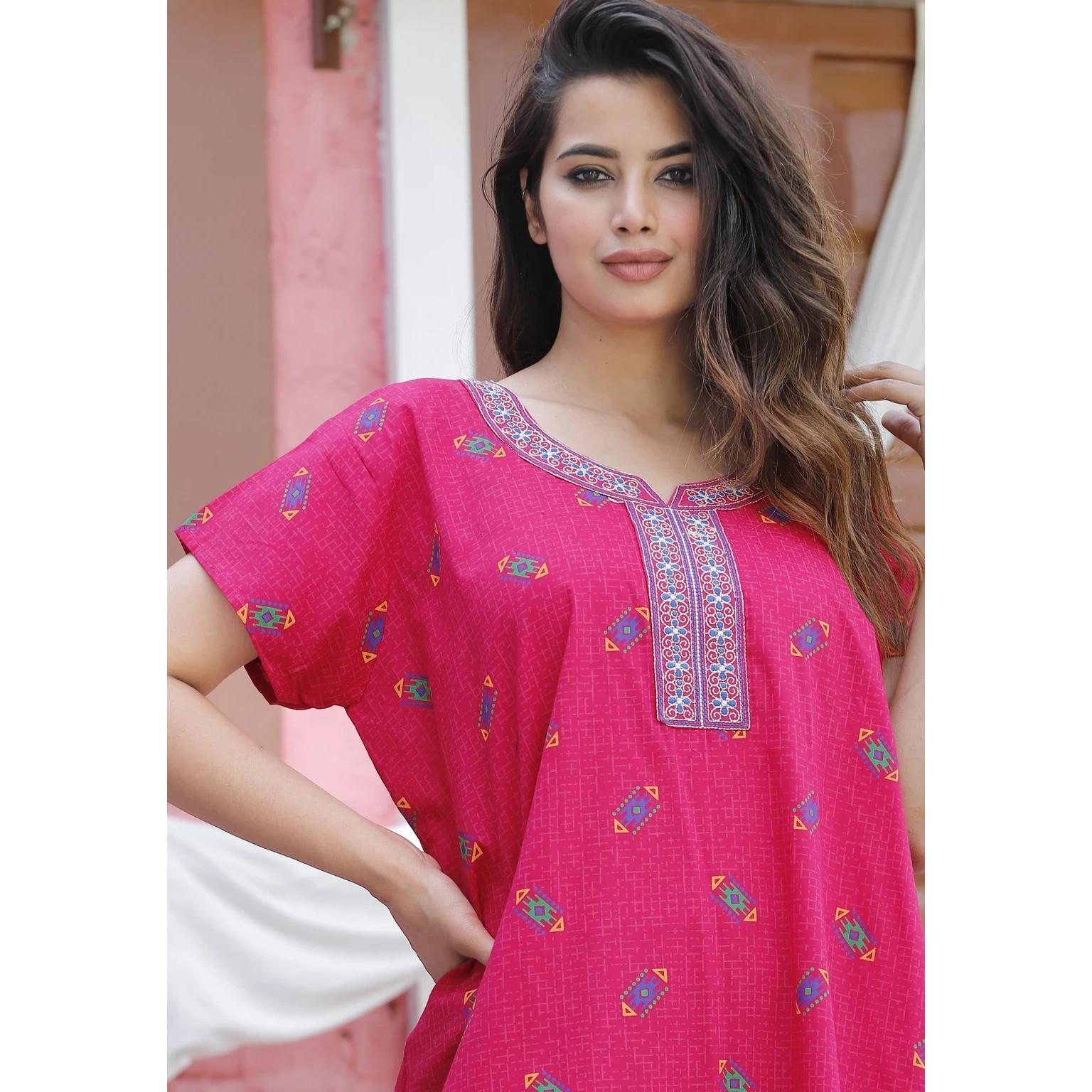 

Indian Printed Maxi Length Gown Designer Women Daily Wear Pink Nighty Dress 3XL-46