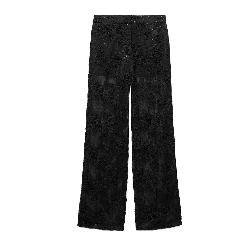 

Spring New Arrival Black Embroider Long Sleeves Silm Suit 8507751 Texture High Waist Casual Pants 8497751 Black pants L