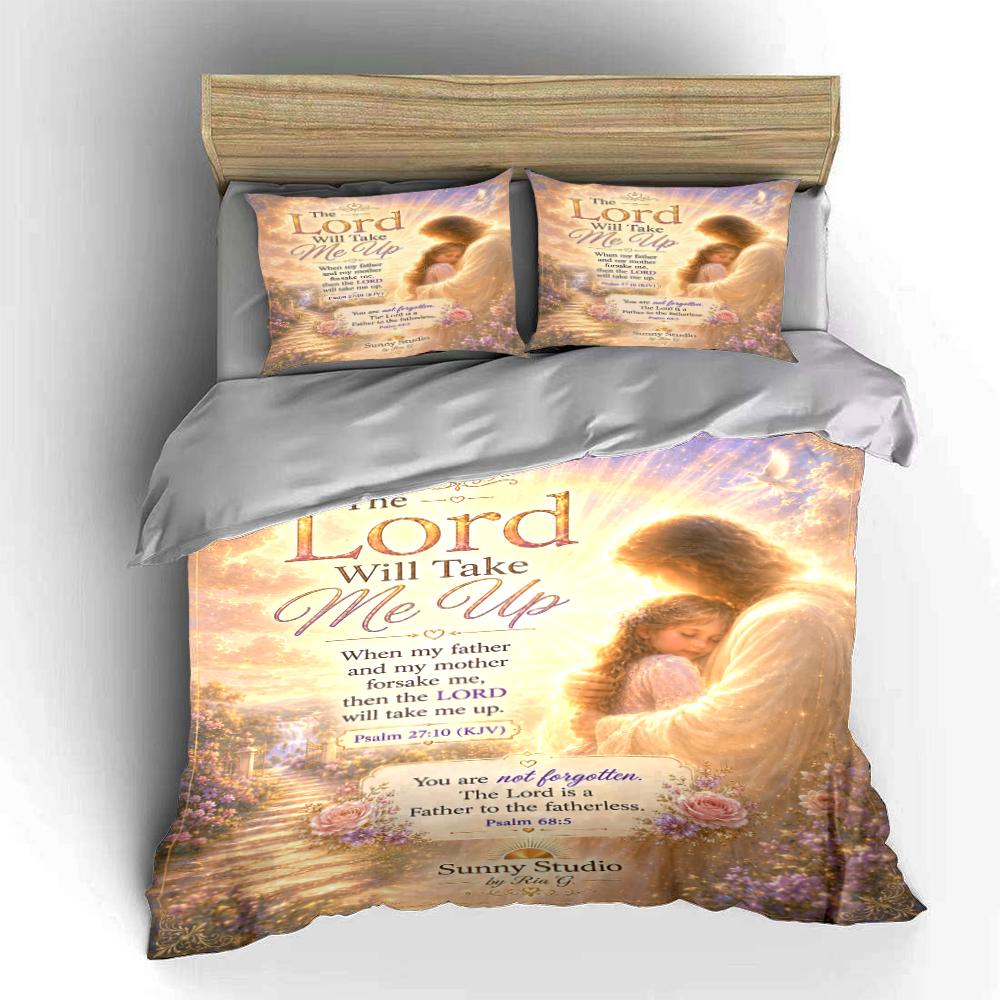 Religious Bedding Set with Psalm 27:10 Text Bedding set (1 duvet cover, 2 pillowcases, duvet not included)