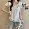 Design Sense Pleated V-neck Short Sleeved T-shirt for Women In Summer Korean Version Slim Fit and Slimming Top for Women
