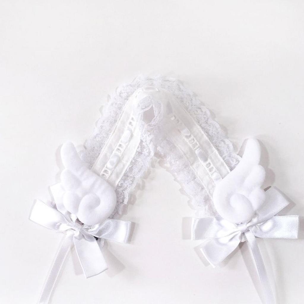 Gothic Lolita Headdress Maid Headwear Lace Hair Accessories Cosplay Headband Cute Wing & Bowknot Decors Sweet Hair Bands